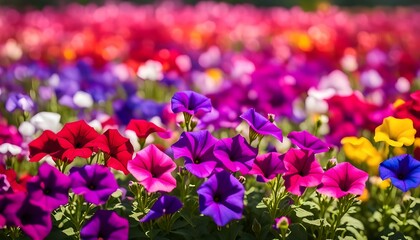 field of colorful petunia flowers