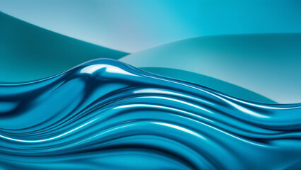 Macro closeup of wavy blue liquid curves in motion - minimal fluid backdrop. 
