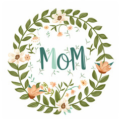 Elegant Floral Wreath Illustration Celebrating Mom, Perfect for Mother's Day Greetings