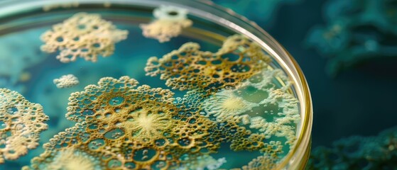 Macro shot of a petri dish growing bacterial cultures, microbiology and infection control