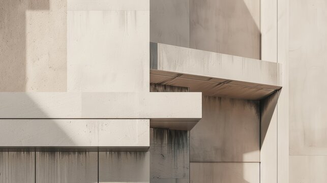 Minimalism in architecture. Fragments of architectural details in gray and beige tones. Illustration