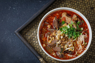 Thai food, Khanom Jeen Nam Ngiao.
Nam Ngiao Noodles, Nam Ngiao Noodles, local Lanna food, an...