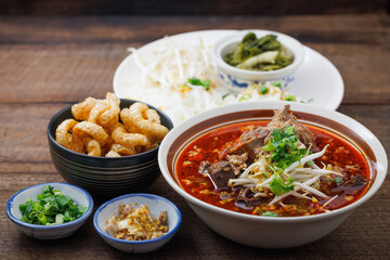 Thai food, Khanom Jeen Nam Ngiao.
Nam Ngiao Noodles, Nam Ngiao Noodles, local Lanna food, an original food concept that is highly popular.
