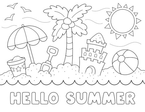 hello summer coloring page. you can print it on standard 8.5x11 inch paper