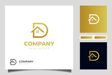 Letter D Real Estate Logo icon Design, Creative line D with House vector Logo Template