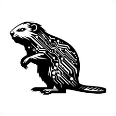 Beaver silhouette in animal cyberpunk, modern futuristic illustration