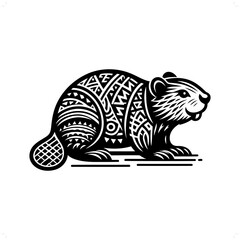 Beaver silhouette in animal ethnic, polynesia tribal illustration