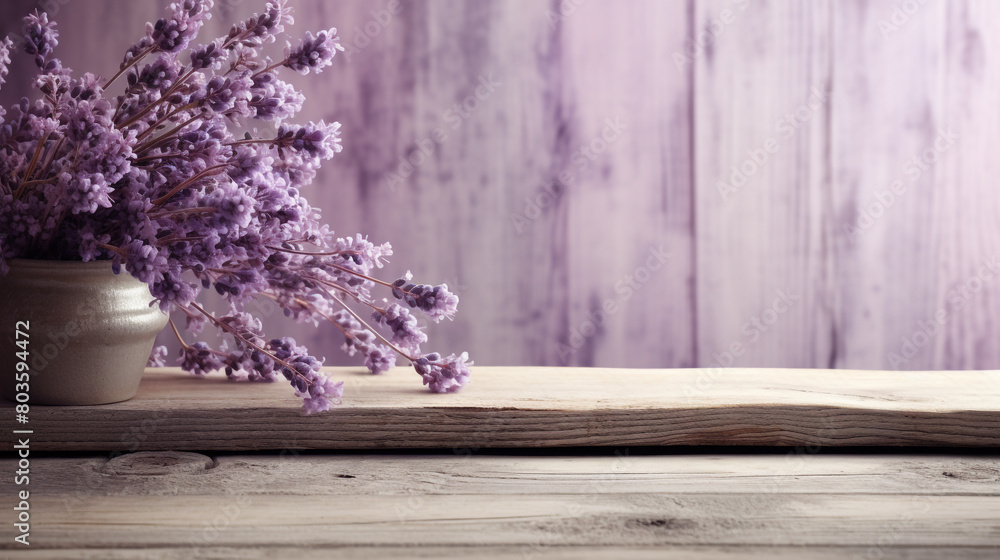 Sticker imagine A serene composition of a rustic wooden surface in soft lavender tones, creating a tranquil atmosphere. - Stickers