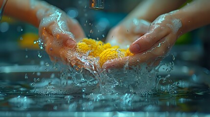 Fototapeta premium Delicate Cleaning: Hands Washing Fresh Produce