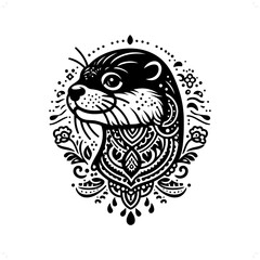 otter silhouette in bohemian, boho, nature illustration