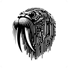 Obraz premium Walrus silhouette in animal cyberpunk, modern futuristic illustration