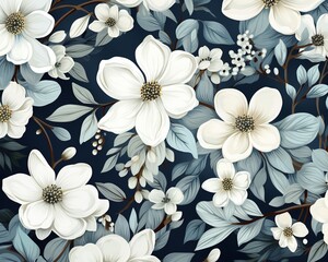 Winter interpretations of loose flowers, muted frosty tones, highresolution seamless pattern for cozy wallpapers ,  flat graphic drawing