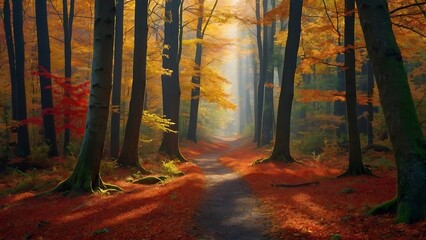 autumn forest in the morning Autumn Symphony Vibrant Forest in Fall 