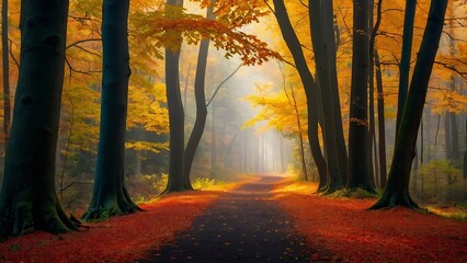morning in the forest Autumn Symphony Vibrant Forest in Fall 