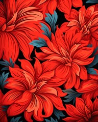 Bold and bright vermillion prints, rich crimson colors, seamless pattern for energetic and impactful printing projects ,  vector and illustrations