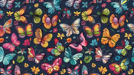 seamless pattern with butterflies and flowers. cartoons. Illustrations