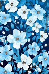 Trendy floral blues, smart basics with rich blue textures, seamless and repeating for modern fabric prints ,  flat graphic drawing