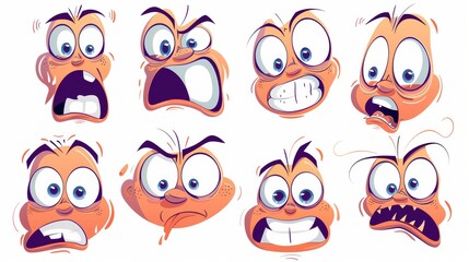 Set of cartoon faces with different emotions. cartoons. Illustrations