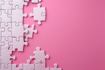 Pink puzzle pieces. Copy space
