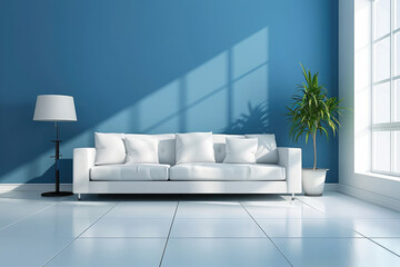 Modern interior of lounge and living room design and blue wall background