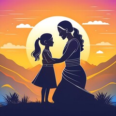 una silueta de una madre y su hija abrazándose
