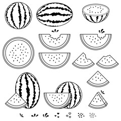 Watermelon Outline Icon Set