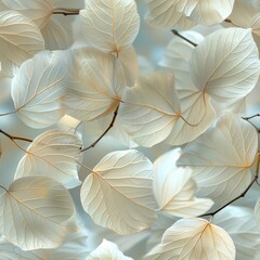 Create a serene wallpaper design using images of Dogwood leaves floating gently against a soft