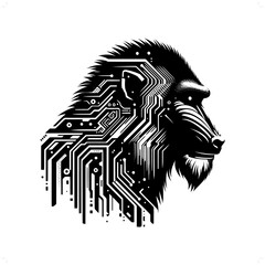 Obraz premium baboon, mandrill silhouette in animal cyberpunk, modern futuristic illustration