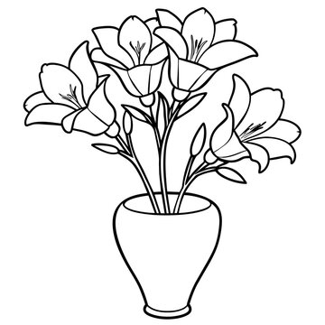 recommend clip art: Freesia flower on the vase outline illustration coloring book page design, Freesia flower on the vase black and white line art drawing coloring book pages for children and adults