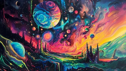 Obraz premium Outerspace Abstract Background Planets Sky Dark Colorful Multicolor 