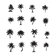 set of palm trees silhouettes on white	