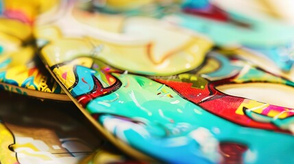 Fototapeta premium Printing designs on shoe insoles, close-up, detailed press and colorful graphics