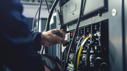Obraz premium Inspecting backup generators for data centers, close-up, detailed maintenance checks