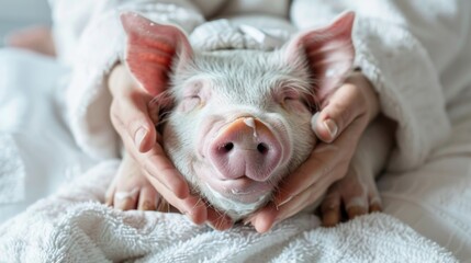 Adorable spa pig: cute and pampered pig enjoying relaxing spa treatments, a charming and delightful scene of animal wellness and indulgence, perfect for showcasing relaxation and cuteness
