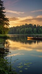 Obraz premium sunset over lake Golden Reflections Tranquil Lakeside Sunset