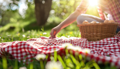 Person enjoying picnic on sunny day in park - Powered by Adobe