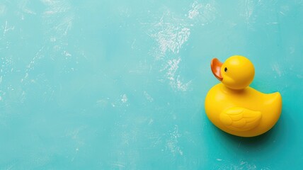 Yellow rubber duck on textured blue surface