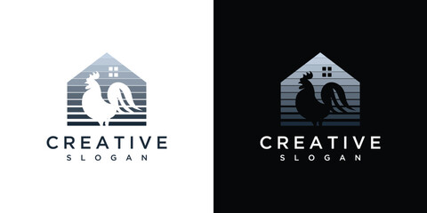 chicken house logo design vector. house and chicken vector logo icon