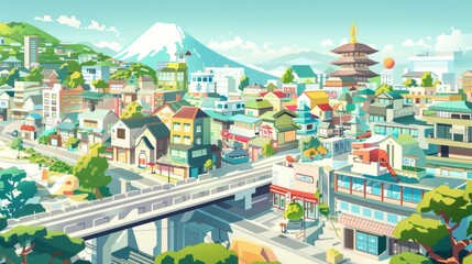 90's Japanese animation style city view, retro concept illustration generated by AI. cartoons. Illustrations