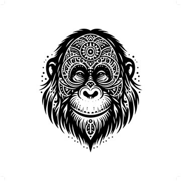 recommend clip art: orangutan silhouette in bohemian, boho, nature illustration