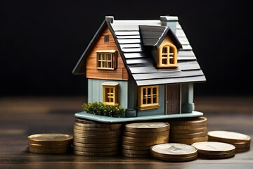 Tiny House / Mini house on stack of coins, Property Investment concept , Income, Tax
