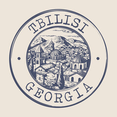 Fototapeta premium Tbilisi, Georgia Stamp City Postmark. Silhouette Postal Passport. Round Vector Icon. Vintage Postage Design.