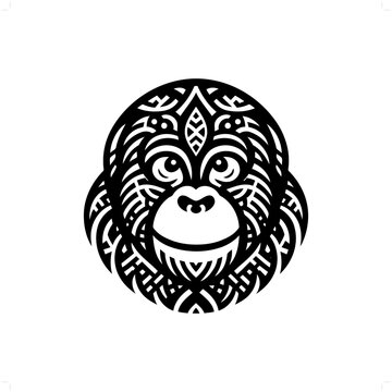 recommend clip art: orangutan silhouette in animal ethnic, polynesia tribal illustration