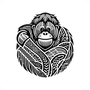 recommend clip art: orangutan silhouette in animal ethnic, polynesia tribal illustration