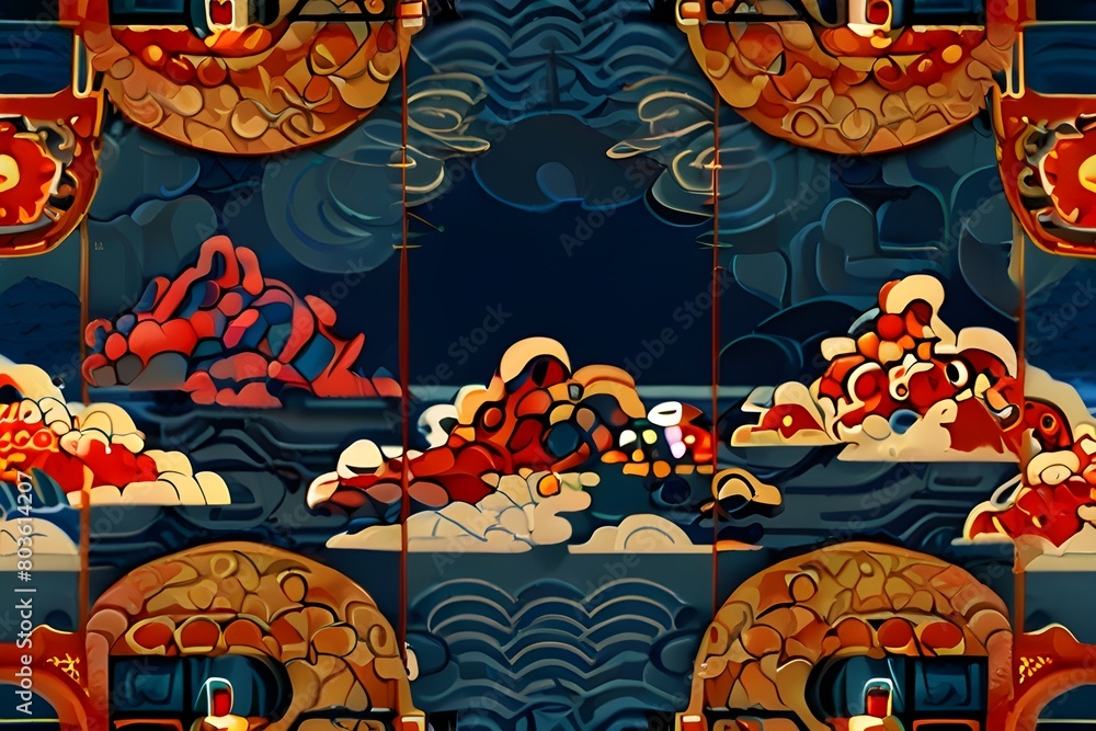 Aufkleber japanese style and simple dragon seamless pattern generative ai