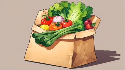 A bag of groceries full of healthy and organic vegetables, perfect food ingredients for vegan diet.