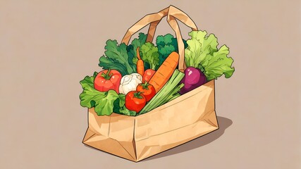 A paper bag full of healthy and organic vegetables, perfect food ingredients for vegan diet.