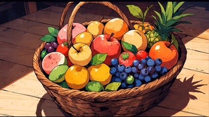 A basket full of fresh and organic fruits, perfect food for healthy diets.