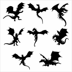 Collection of silhouettes of a dragon