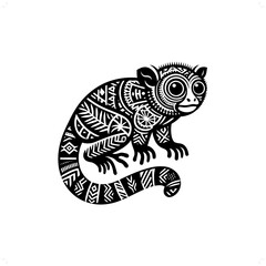 Tarsier silhouette in animal ethnic, polynesia tribal illustration